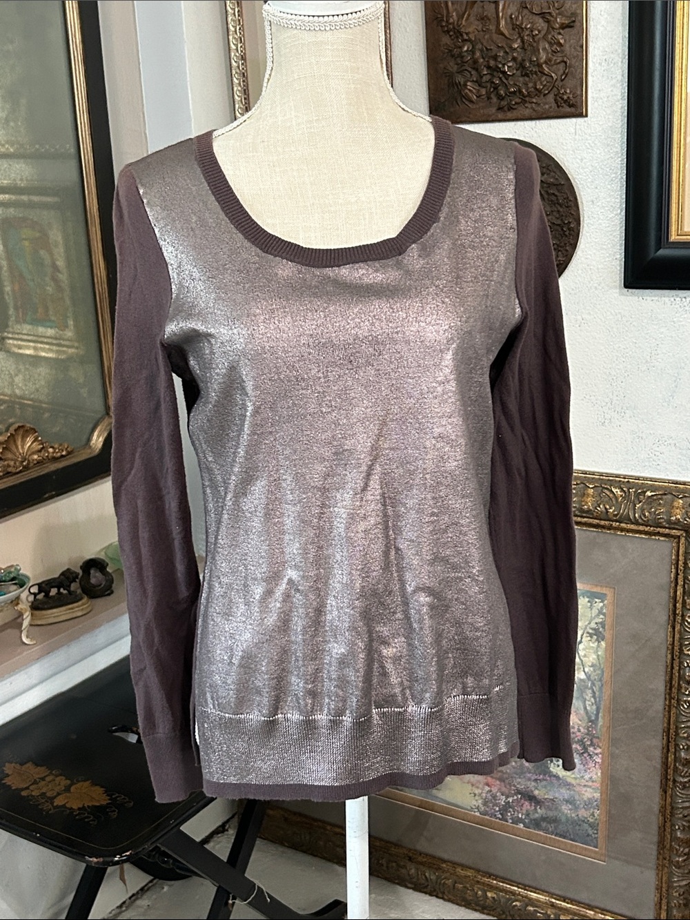 Metallic Brown Long-Sleeve Women's Sweater